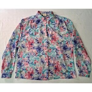 Pykettes‎ Vtg 80's USA All Over Floral 14 Button-up LS Grannycore Retro Eclectic